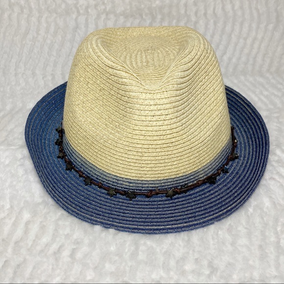 San Diego Hat Straw Fedora Blue Brim Star Adjustable Band - Picture 6 of 14